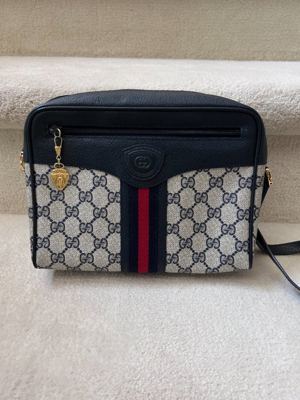 Gucci Ophidia Vintage GG Web Stripe Camera Crossbody Bag – Navy